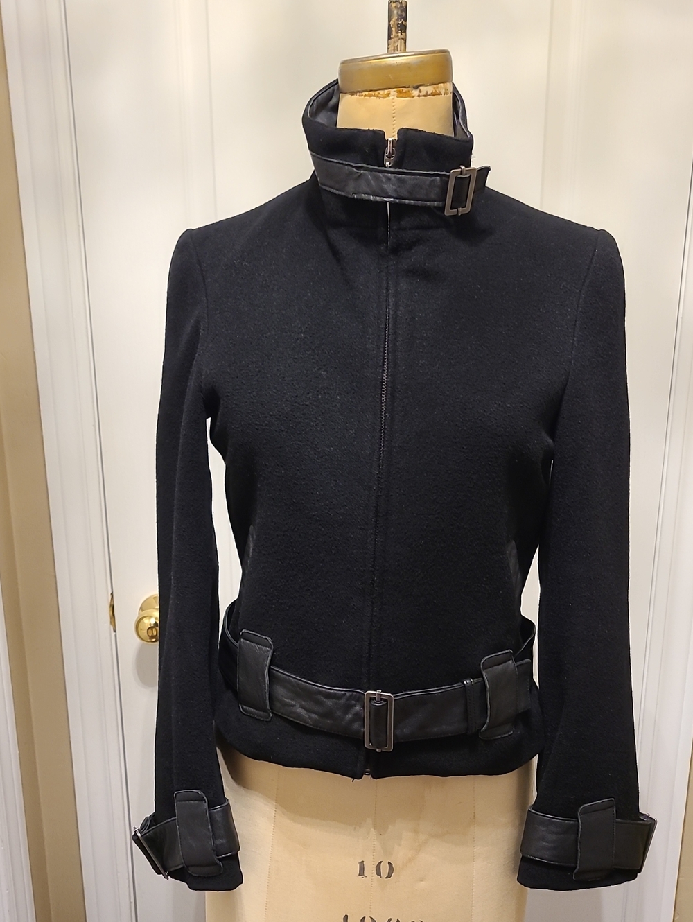 Mexx Black Belted Wool-Blend Utility Jacket, Size 4